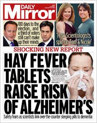 hay fever tablets dementia